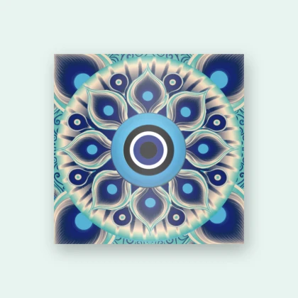 Lenticular souvenir tile, evil eye medallion — animation and flip effect