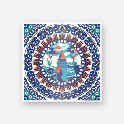 Lenticular souvenir tile, Galata Tower, İznik border — depth effect