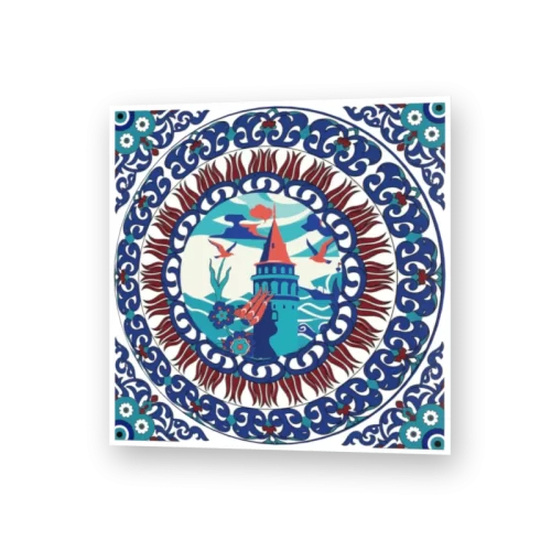 Galata Tower and Istanbul tiles 3D lenticular card by 3Dimge, front view